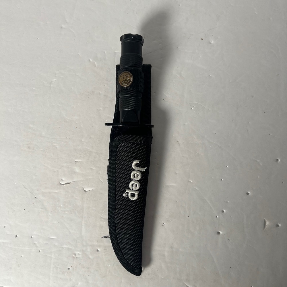 Jeep Fixed Blade Survival Knife Black Serrated Stainless Steel Sheath 2010